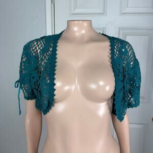 Vintage y2K Top XL USA Bolero Shirt Cropped Bow Knit Sheer Hot Tempered Y18